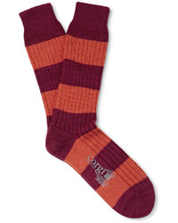 Burgundy Horizontal Striped Wool Socks