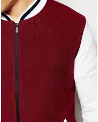 Asos Brand Knitted Baseball Jacket In Burgundy