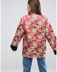 Asos Kimono Jacket In Jacquard With Turn Back Cuff