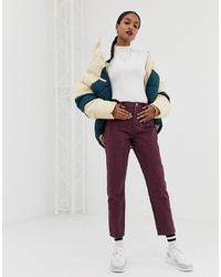 ASOS DESIGN Ritson Mom Jeans With Waist Seam Detail In Oxblood Stripe