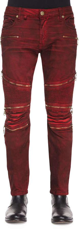 red moto jeans
