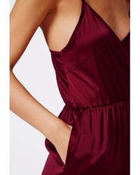 Missguided Maureen Silky Feel Strappy Wrap Jumpsuit Oxblood