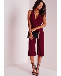 Missguided Slinky Strappy Culotte Jumpsuit Burgundy