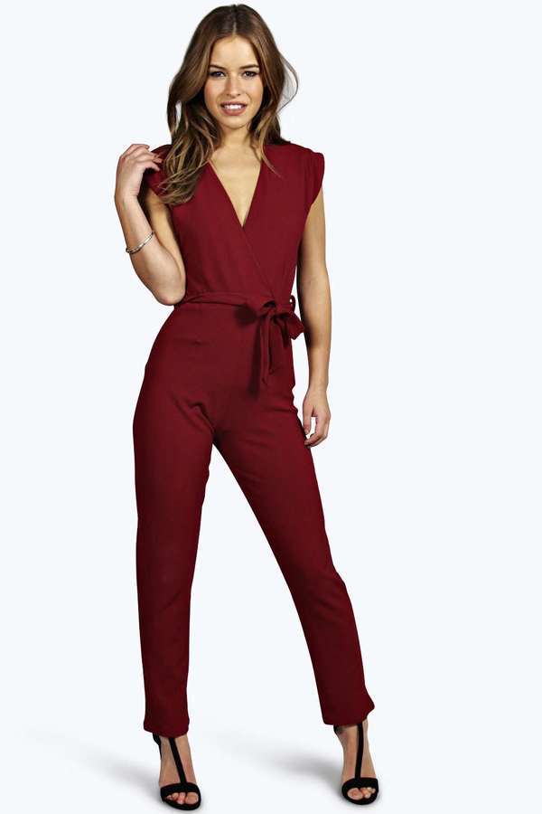 boohoo burgundy jumpsuit