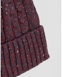 Asos Cable Bobble Beanie In Burgundy Nep