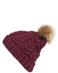 Knit Beanie With Faux Fur Pompom