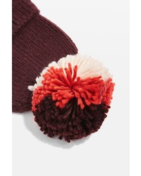 Mixed Big Pom Pom Knit Beanie Hat