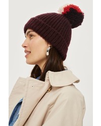Mixed Big Pom Pom Knit Beanie Hat