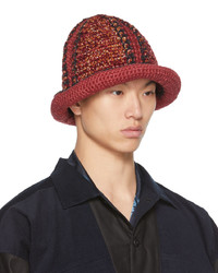 Nicholas Daley Red Black Hand Crocheted Bucket Hat