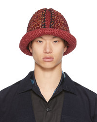 Nicholas Daley Red Black Hand Crocheted Bucket Hat