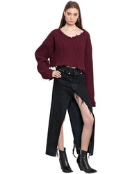 Unravel Cropped Wool Cashmere Rib Knit Sweater