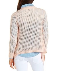 Charlotte Russe Cable Striped Open Knit Cascade Cardigan Sweater
