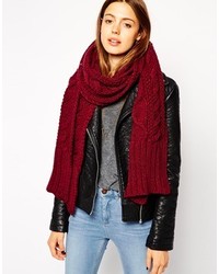 Asos Cable Scarf Burgundy