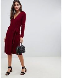 ASOS DESIGN Knitted Midi Dress In Rib With Wrap