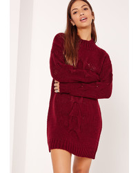 Missguided Burgundy Chunky Cable Knit Mini Sweater Dress
