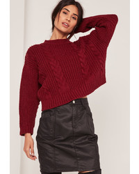 Missguided Burgundy Cable Slouchy Sweater
