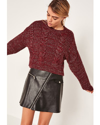 Missguided Burgundy Neppy Cable Slouchy Sweater