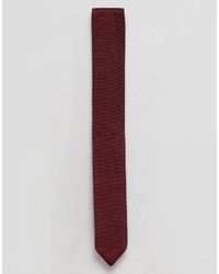 Asos Knitted Tie In Burgundy With Pointed End