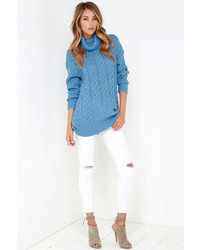Glamorous Timeless Classic Blue Cable Knit Sweater