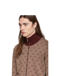 Gucci Burgundy Gg Jacquard Knit Jacket