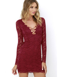 LuLu*s Entwine And Dine Wine Red Lace Dress