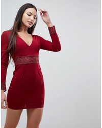 AX Paris Long Sleeve V Neck Dress With Lace Detail