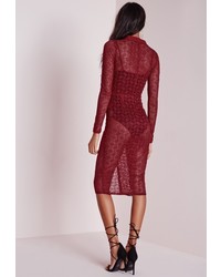 Missguided Lace Midi Shirt Dress Burgundy
