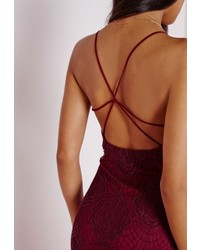 Missguided Lace Strap Detail Mini Dress Burgundy