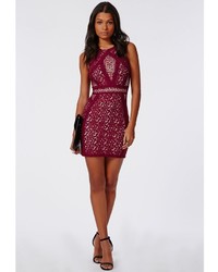 Missguided Mariah Lace Two Tone Shift Dress Burgundy