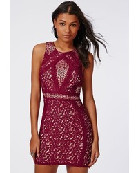 Missguided Mariah Lace Two Tone Shift Dress Burgundy