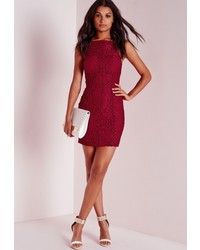 Missguided Square Neck Lace Bodycon Dress Burgundy