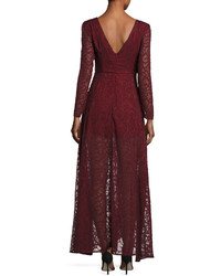 Glamorous Long Sleeve Lace Overlay Dress Burgundy