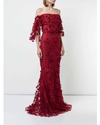 Marchesa Notte Embroidered Off The Shoulder Gown
