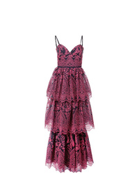 Marchesa Notte Embroidered Tiered Gown