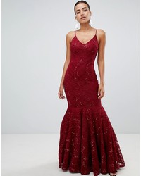 Club L Lace Strappy Fishtail Maxi Dress With Sequin Detail