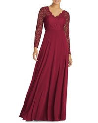 Dessy Collection Long Sleeve Lace Chiffon Gown