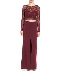 Sequin Hearts Long Sleeve Lace Two Piece Gown