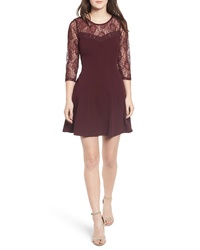 Speechless Lace Neck Fit Flare Dress