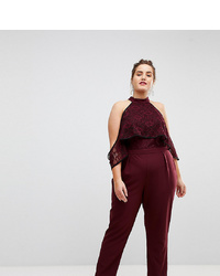 Asos Curve High Neck Lace Top Jumpsuit With Contrast Binding