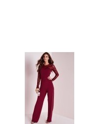 Missguided Lace Slinky Jumpsuit Burgundy