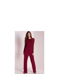 Missguided Lace Slinky Jumpsuit Burgundy