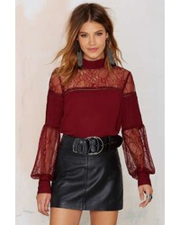 Nasty Gal Lace To The Finish Blouse Red
