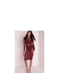 Missguided Long Sleeve Lace Crop Top Burgundy