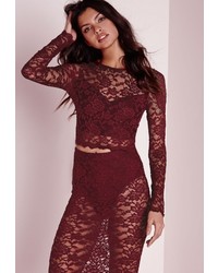 Missguided Long Sleeve Lace Crop Top Burgundy, $20