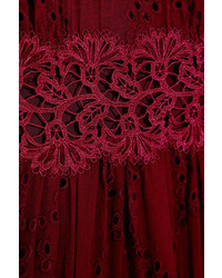 Zimmermann Curacao Lace Trimmed Broderie Anglaise Silk Georgette Midi Dress Burgundy