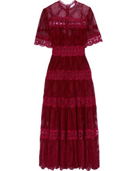 Zimmermann Curacao Lace Trimmed Broderie Anglaise Silk Georgette Midi Dress Burgundy