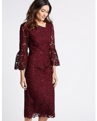 Marks and Spencer Lace Flute Sleeve Shift Midi Dress