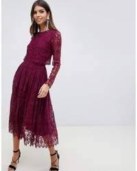 ASOS DESIGN Lace Long Sleeve Midi Prom Dress