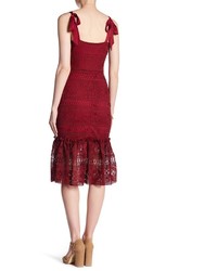 Alexia Admor Shoulder Strap Tie Crochet Lace Knit Midi Dress