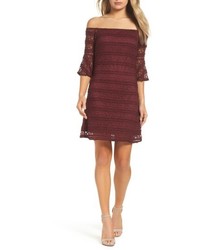 Burgundy Lace Off Shoulder Dress